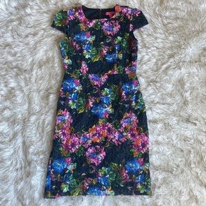 Betsy Johnson Capped Sleeve Floral Midi Dress - 8